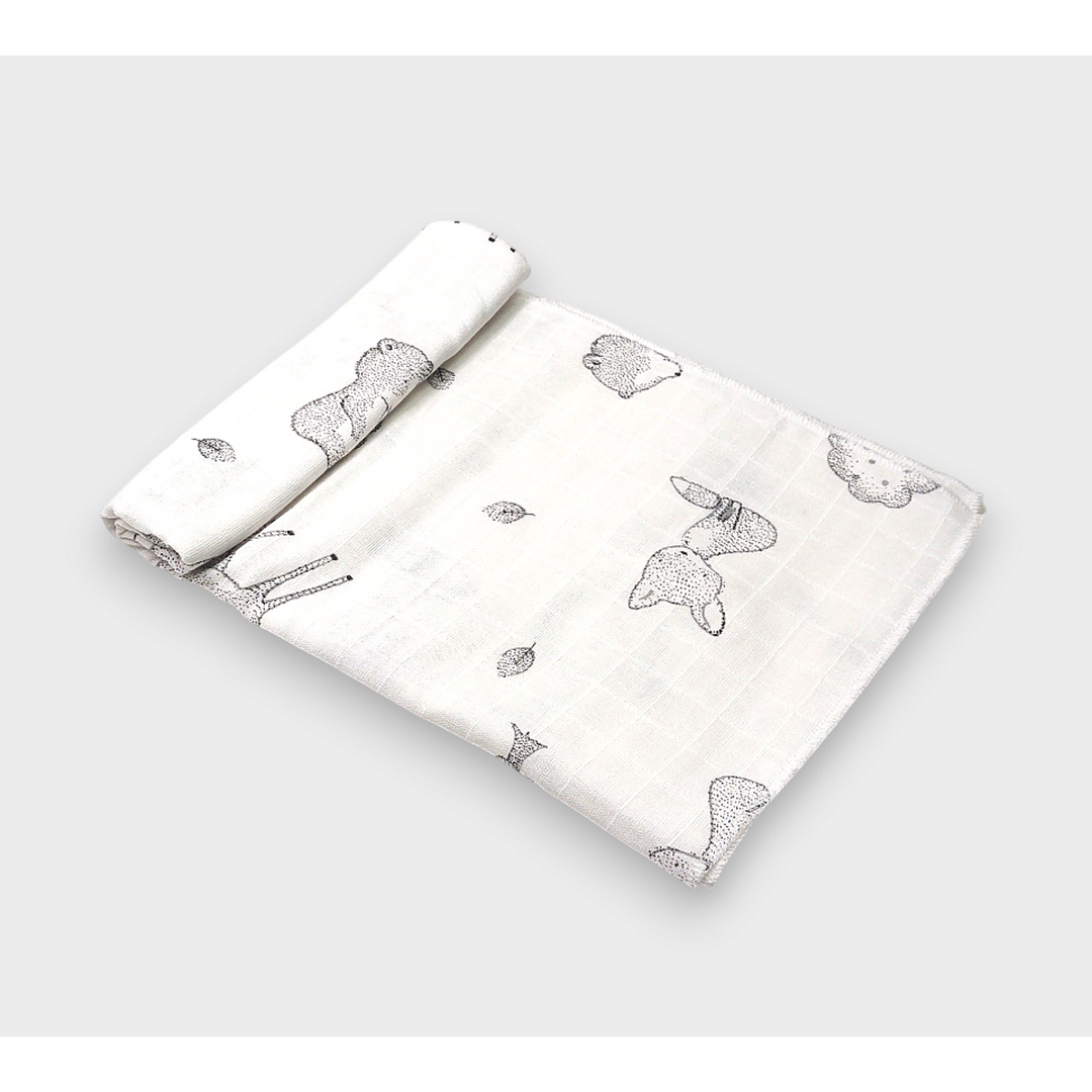 Rainy Scutec din finet pentru bebeluși 80x80 cm. Animăluțe gri
