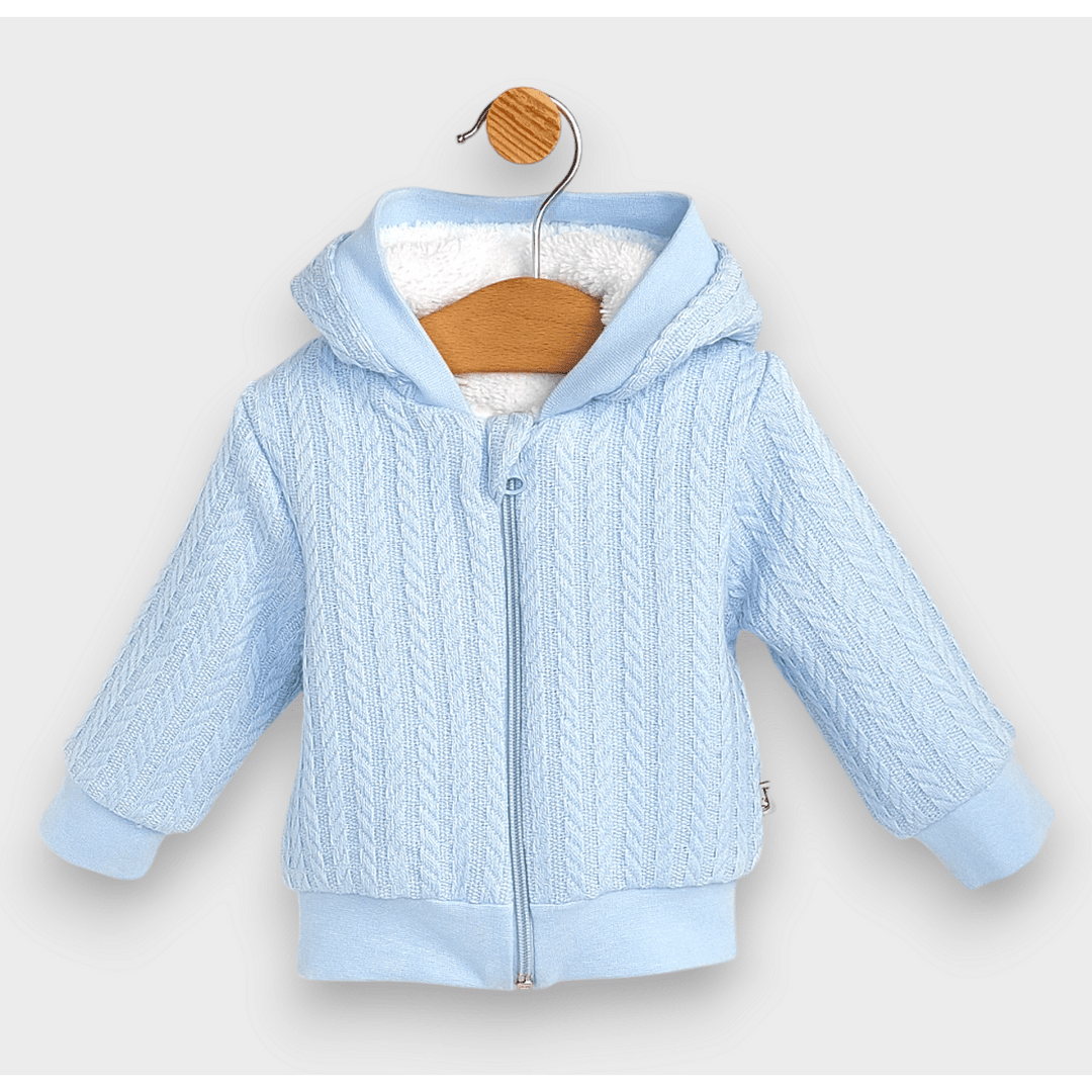 Rainy Cardigan tricotat pentru bebeluși cu glugă 56-80 cm. albastru