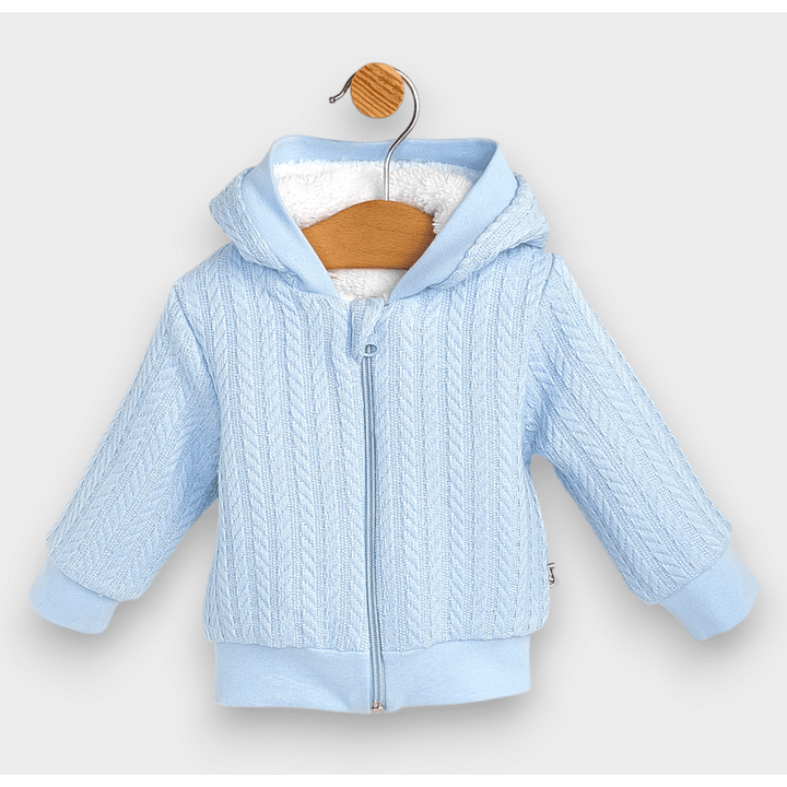 Rainy Cardigan tricotat pentru bebeluși cu glugă 56-80 cm. albastru