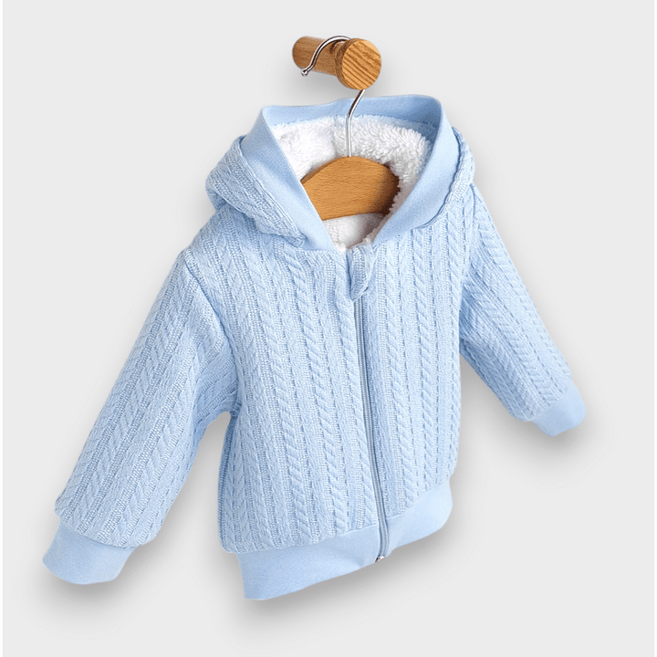 Rainy Cardigan tricotat pentru bebeluși cu glugă 56-80 cm. albastru