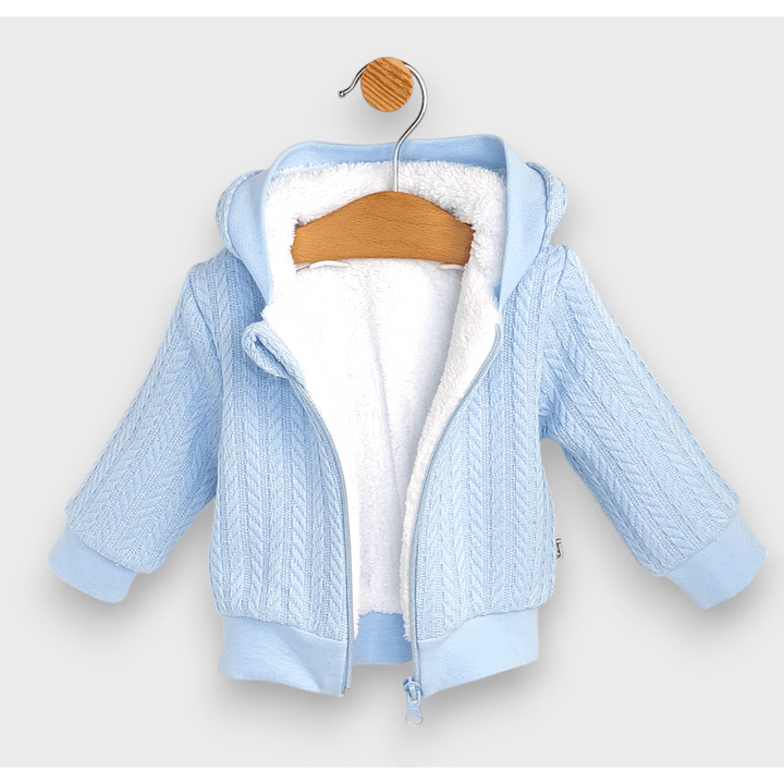 Rainy Cardigan tricotat pentru bebeluși cu glugă 56-80 cm. albastru