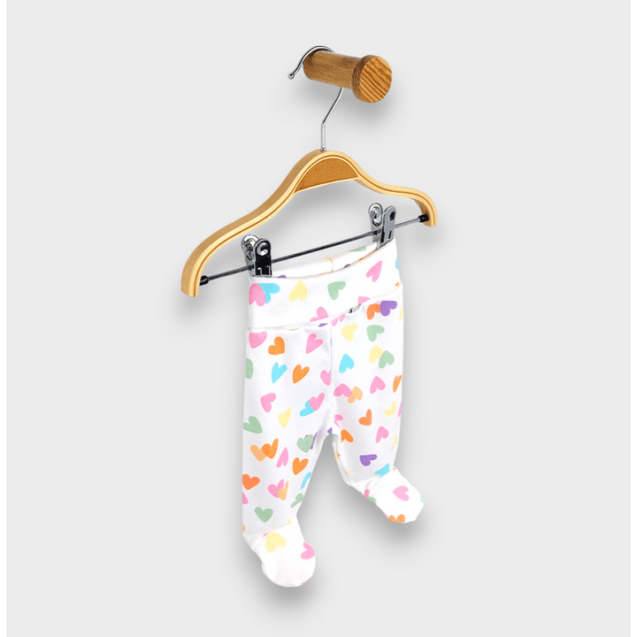 Rainy Pantalonași cu botoșei pentru bebeluși cu talie pliabilă 48 - 62 cm. Inimioare colorate