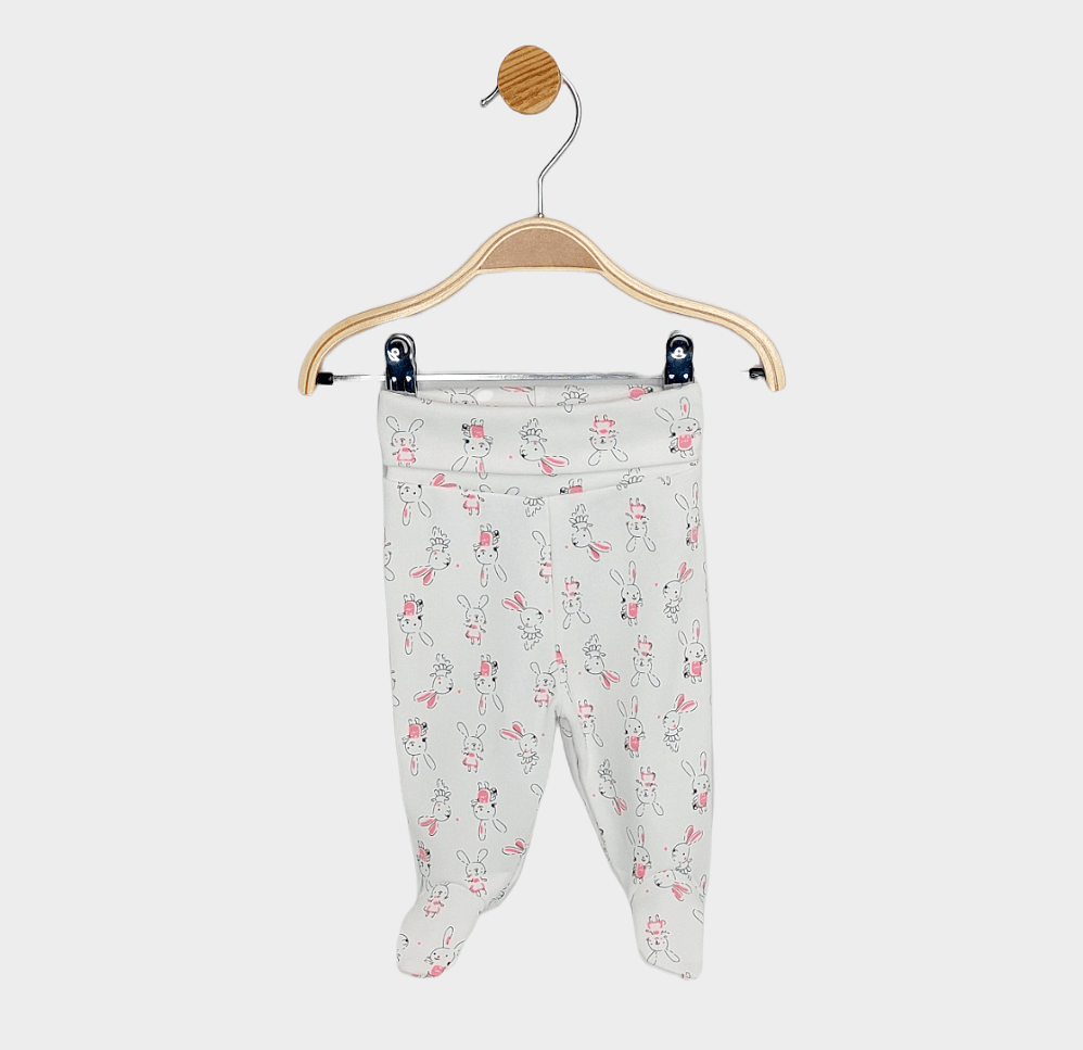 Pantalonași cu botoșei pentru bebeluși Rainy cu talie pliabilă, 48–74 cm, cu iepurași roz