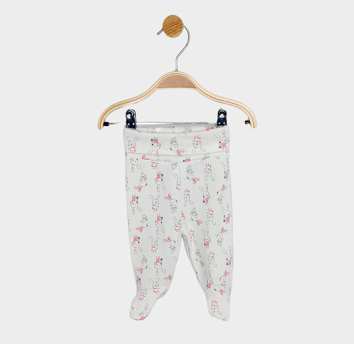 Pantalonași cu botoșei pentru bebeluși Rainy cu talie pliabilă, 48–74 cm, cu iepurași roz