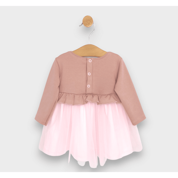 Rainy Rochie pentru bebeluși cu mâneci lungi „Pisicuță cu fundiță” 62 - 92 cm, roz prăfuit/roz