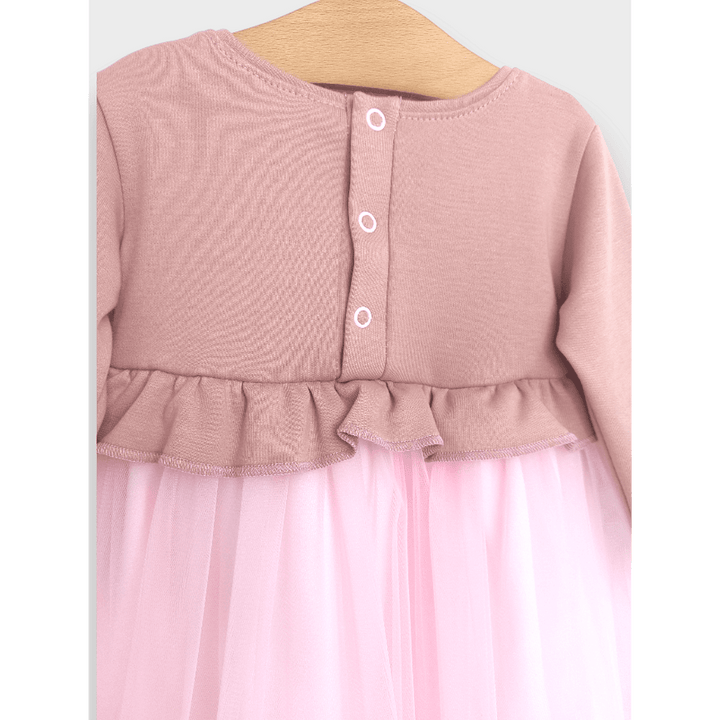 Rainy Rochie pentru bebeluși cu mâneci lungi „Pisicuță cu fundiță” 62 - 92 cm, roz prăfuit/roz