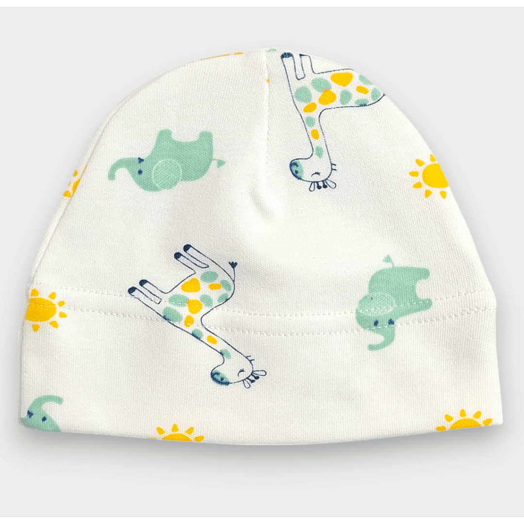 Căciuliță pentru bebeluși Rainy 56–62 cm cu girafă și elefant