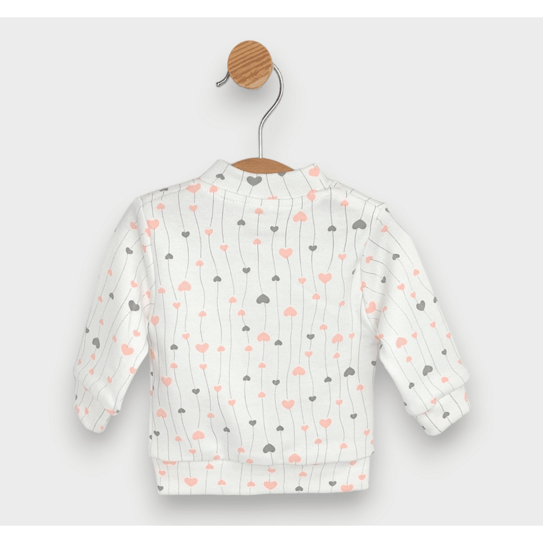 Cardigan pentru bebeluși Rainy 48 - 68 cm. Inimioare roz și gri