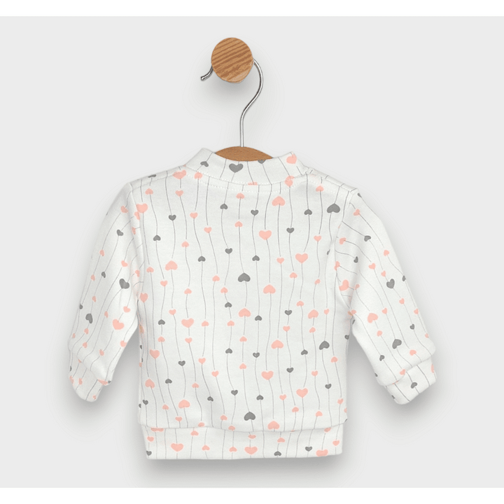 Cardigan pentru bebeluși Rainy 48 - 68 cm. Inimioare roz și gri