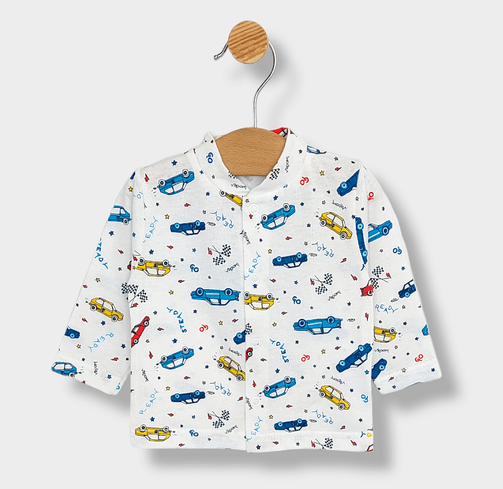 Cardigan pentru bebeluși Rainy „Mașinuțe”, 48-68 cm, albă