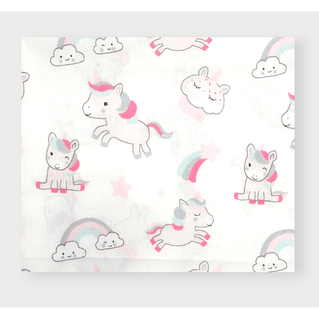Rainy Cearșaf de pat pentru bebeluși cu elastic 60x120 cm. Unicorn roz