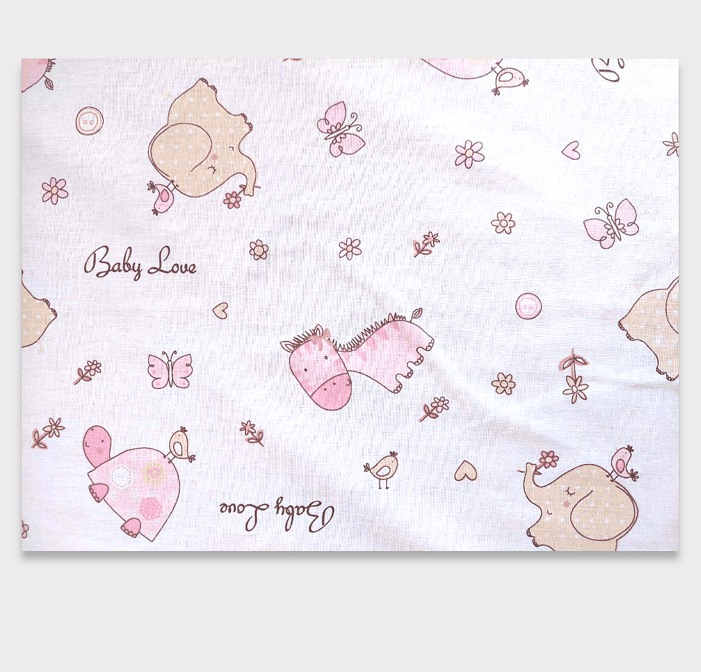 Rainy Cearșaf de pat pentru bebeluși cu elastic 60x120 cm. Zece și elefanți roz