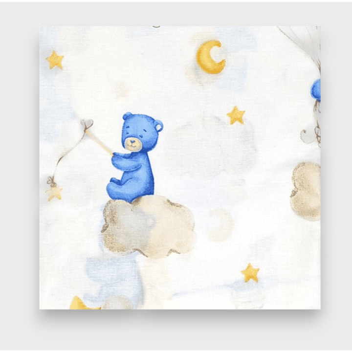 Rainy Cearșaf pentru bebeluși cu elastic 60x120 cm. Ursuleț albastru cu baloane