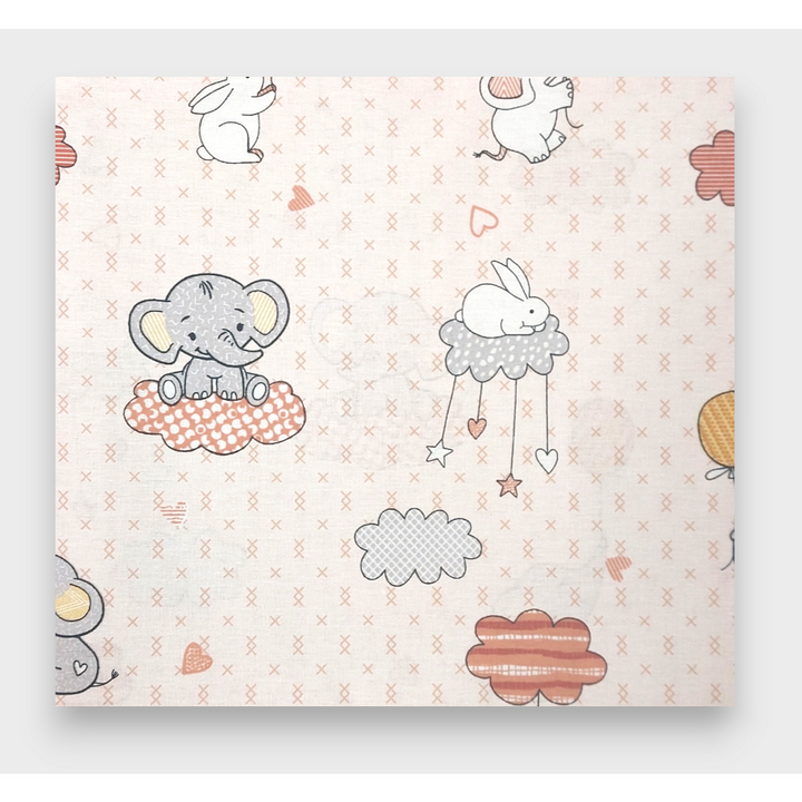 Rainy Cearșaf de bebeluș cu elastic 65x110 cm. Elefănțel cu balon portocaliu
