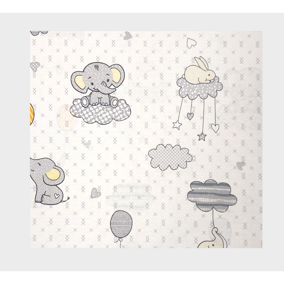 Rainy Cearșaf de pat pentru bebeluși cu elastic 65x110 cm. Elefănțel cu balon gri
