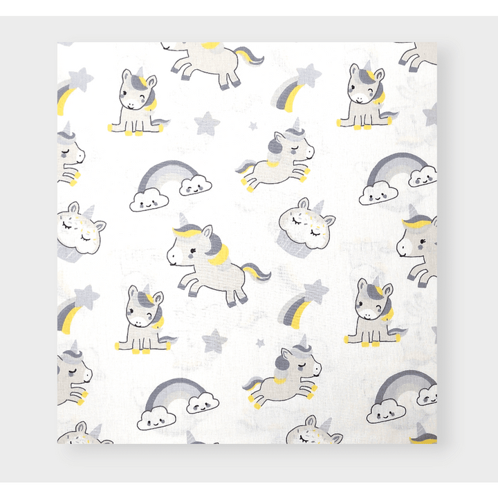 Rainy Cearșaf pentru bebeluși cu elastic 70x140 cm. Unicorn gri