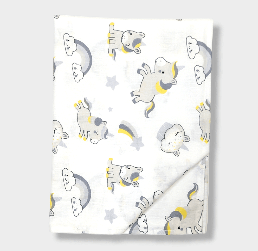 Rainy Cearșaf bebe pentru cărucior 55x95 cm. Unicorn gri