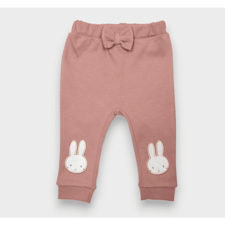 Rainy Pantaloni lungi pentru bebeluși „Iepuraș cu inimioare”, 62–92 cm, culoare roz prăfuit