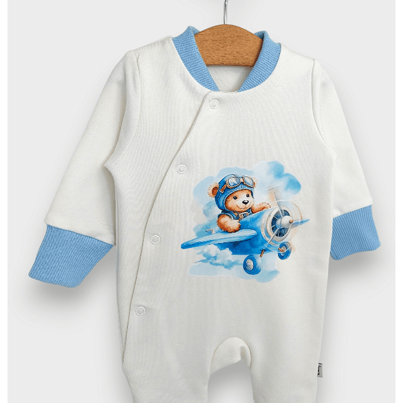 Salopetă pentru bebeluși Rainy „A bear on a plane”, 56–80 cm, albastră