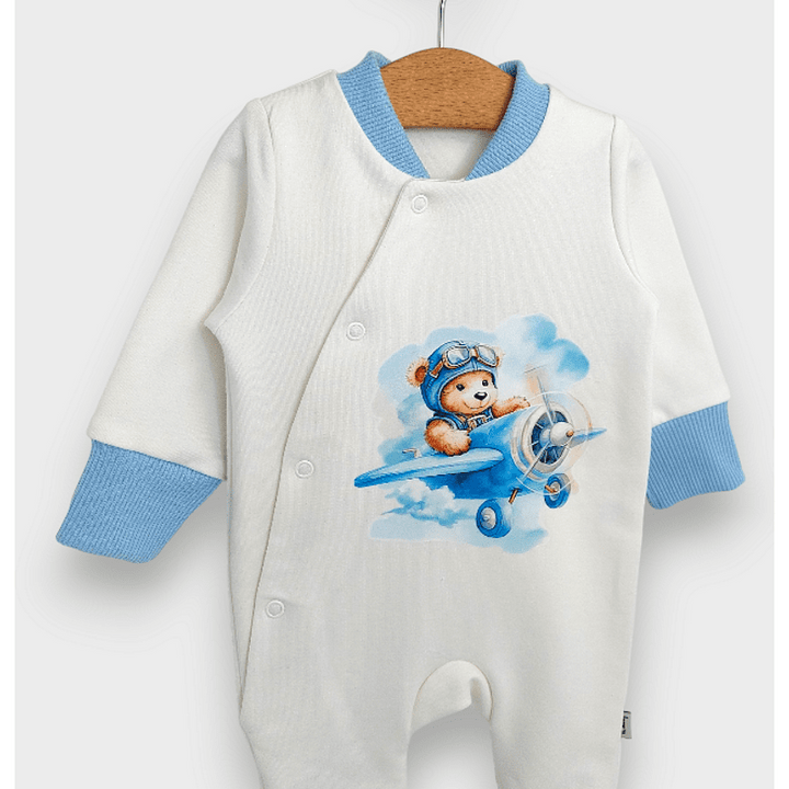 Salopetă pentru bebeluși Rainy „A bear on a plane”, 56–80 cm, albastră