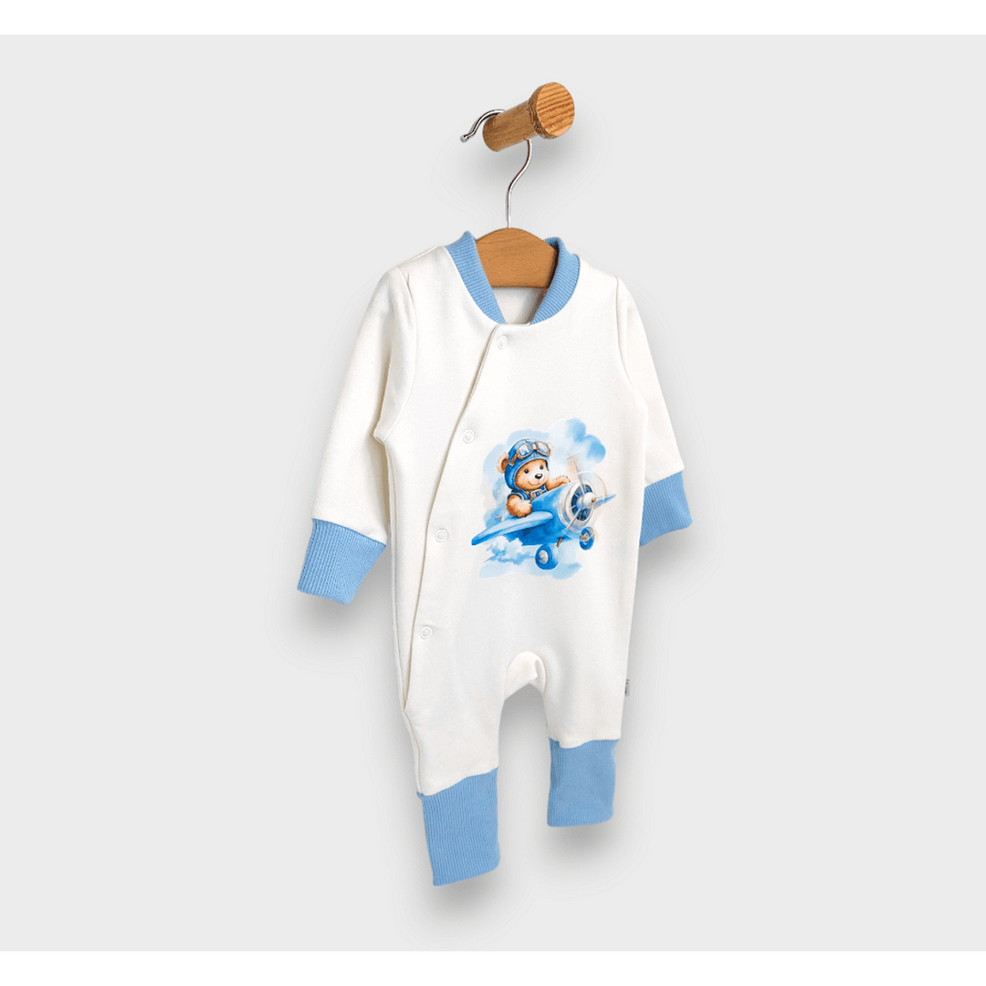 Salopetă pentru bebeluși Rainy „A bear on a plane”, 56–80 cm, albastră