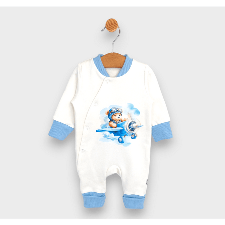 Salopetă pentru bebeluși Rainy „A bear on a plane”, 56–80 cm, albastră