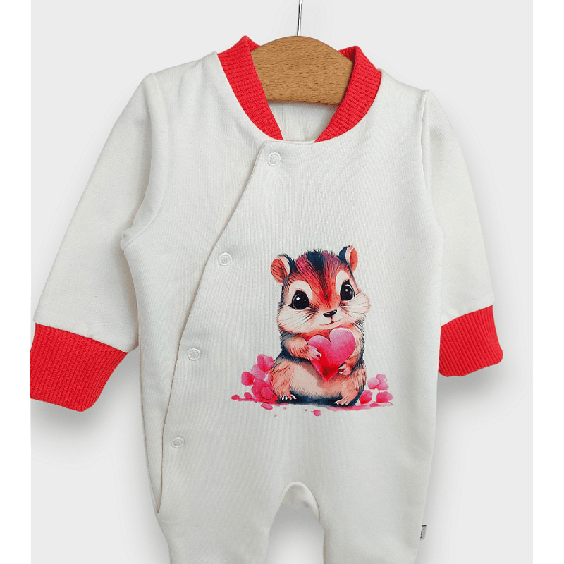 Salopetă pentru bebeluși Rainy Mouse with hearts 56 - 80 cm. roșu