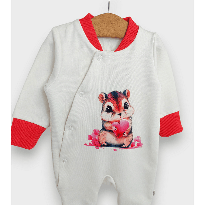 Salopetă pentru bebeluși Rainy Mouse with hearts 56 - 80 cm. roșu