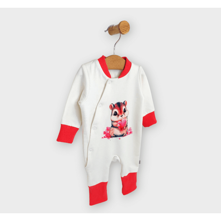 Salopetă pentru bebeluși Rainy Mouse with hearts 56 - 80 cm. roșu