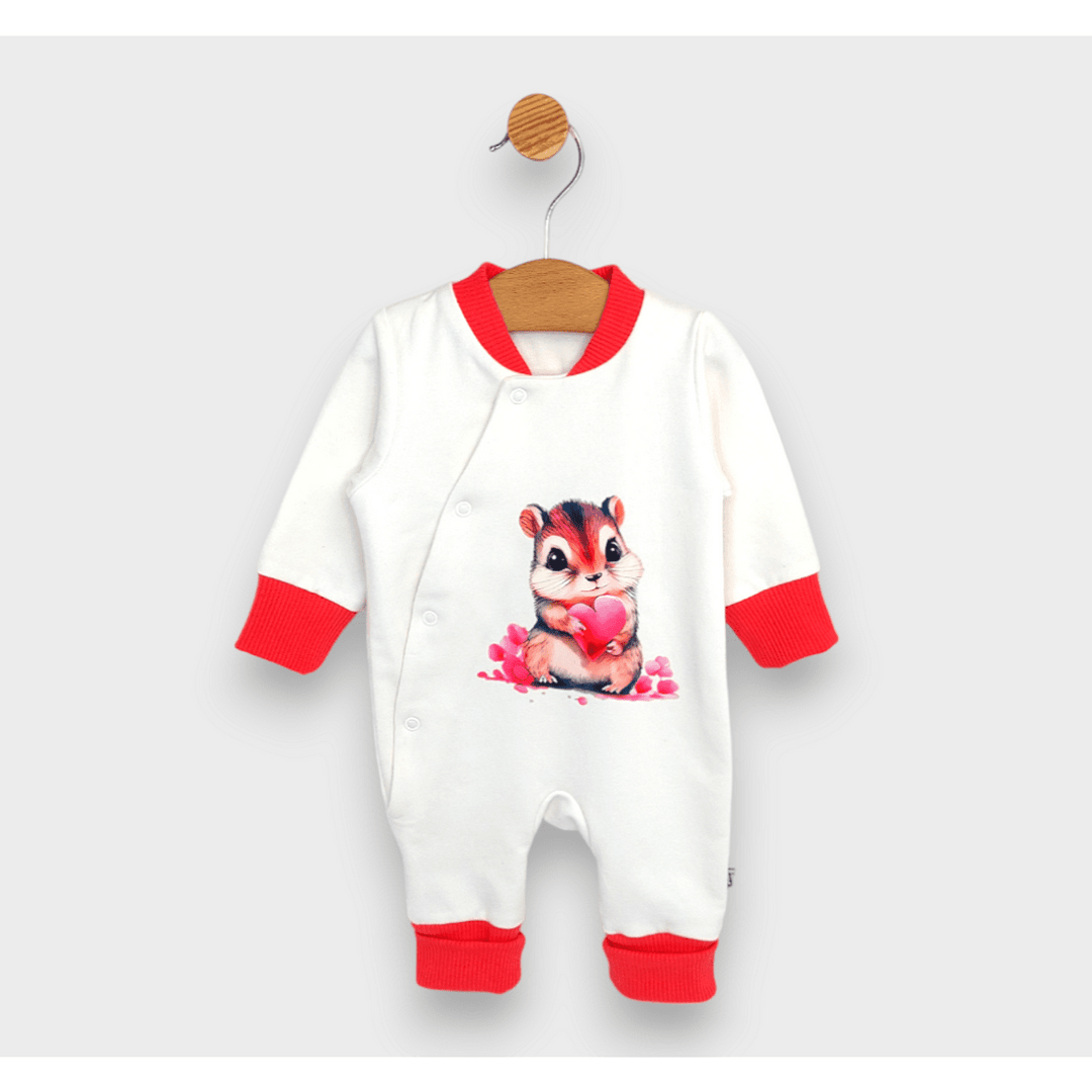 Salopetă pentru bebeluși Rainy Mouse with hearts 56 - 80 cm. roșu
