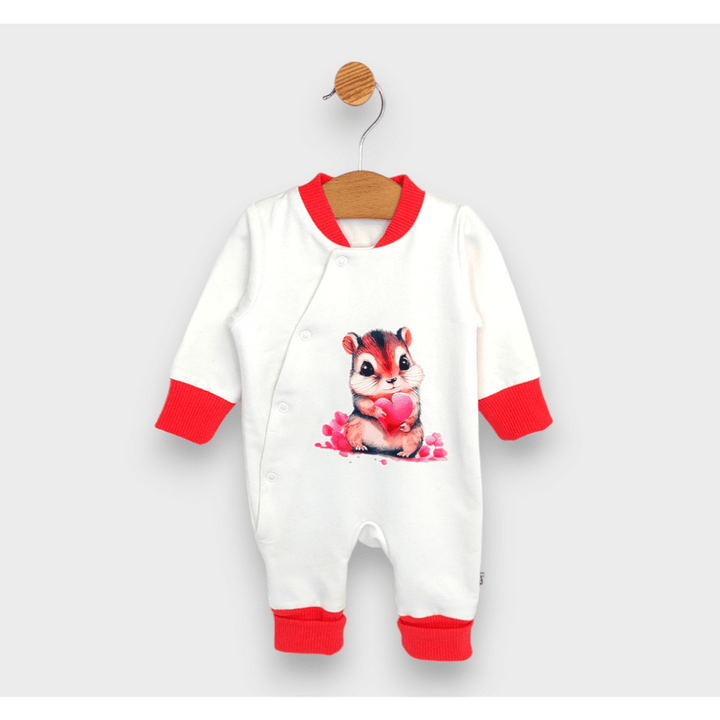 Salopetă pentru bebeluși Rainy Mouse with hearts 56 - 80 cm. roșu