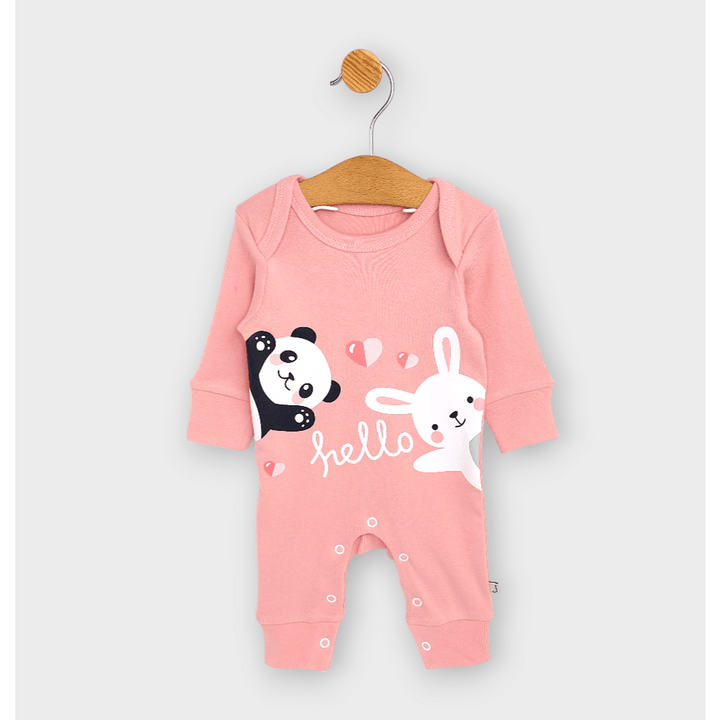 Rainy Salopetă pentru bebeluși cu panda și iepuraș 56 - 74 cm, culoare pudră