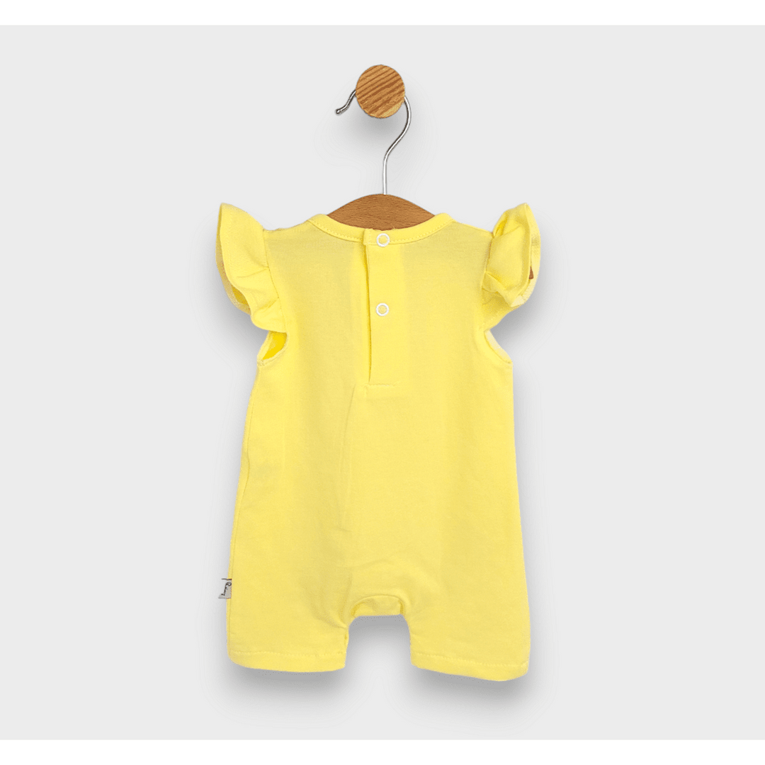 Salopetă pentru bebeluși Rainy „Fluture cu flori”, cu mâneci scurte, 56-80 cm, galben