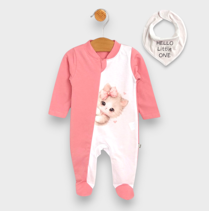 Salopetă pentru bebeluși Rainy cu bandană Hello little one cu mânecă lungă 56-68 cm, pudră