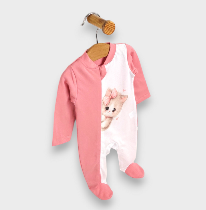 Salopetă pentru bebeluși Rainy cu bandană Hello little one cu mânecă lungă 56-68 cm, pudră