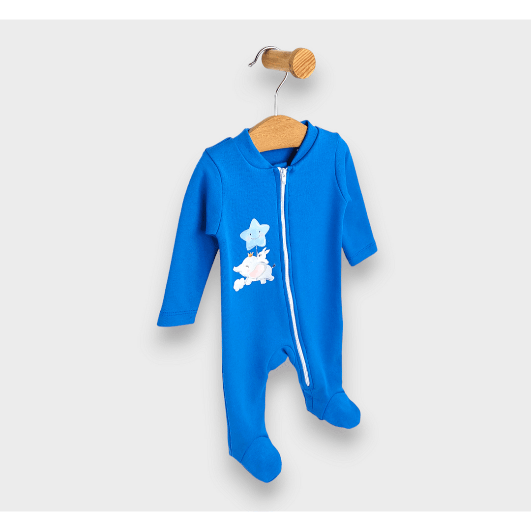 Salopetă pentru bebeluși cu fermoar Rainy 48 - 74 cm. Elefănțel cu steluță cobalt