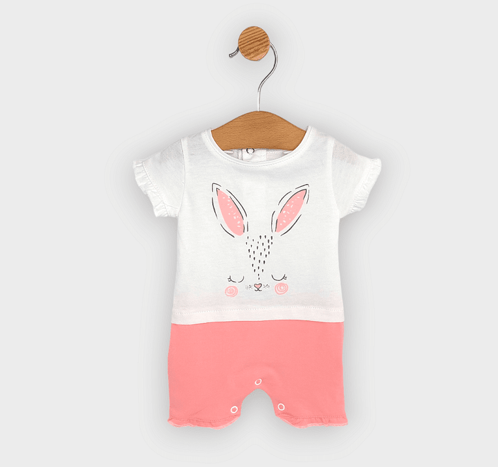 Salopetă pentru bebeluși Rainy cu mâneci scurte Bunny 56-80 cm, culoare coral