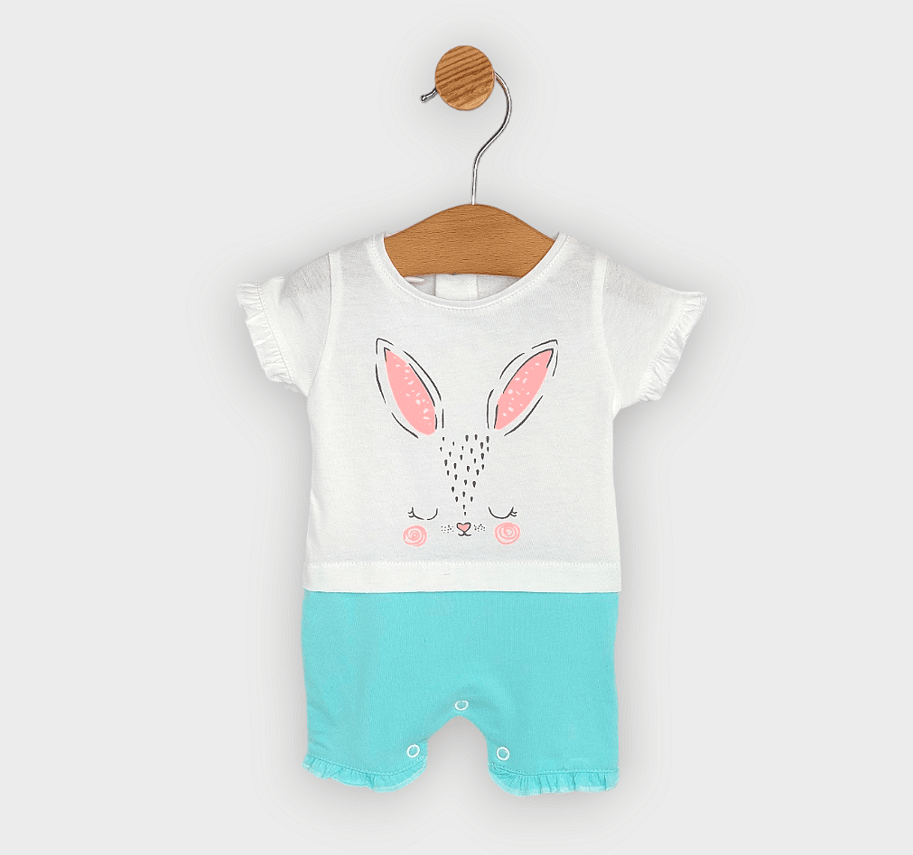 Rainy Salopetă bebeluși cu mânecă scurtă Bunny 56-80cm. verde-mentă