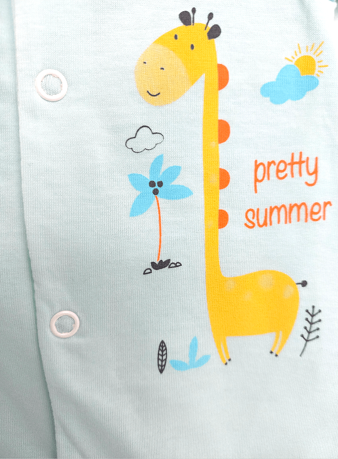 Salopetă pentru bebeluși Rainy cu mâneci scurte „Pretty Summer”, 56-74 cm, culoare rezeda