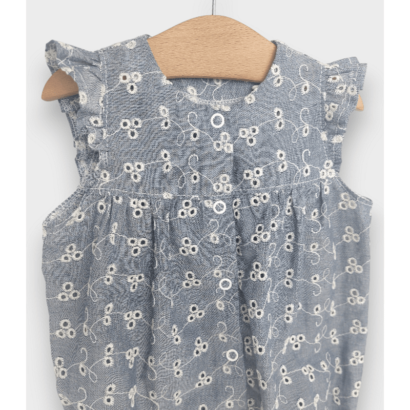 Salopetă pentru bebeluși Rainy Premium cu aripioare 56-80 cm, din denim/dantelă