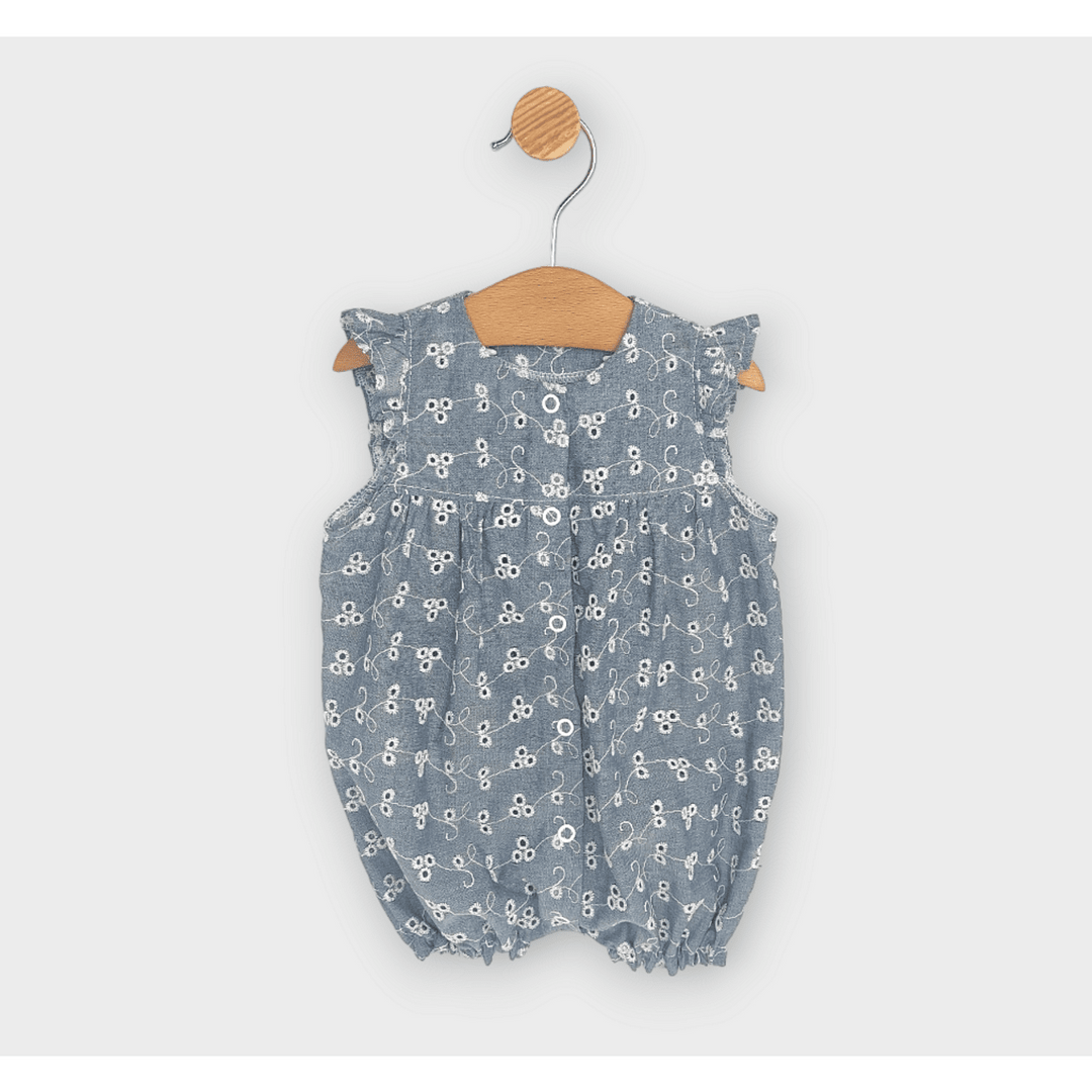 Salopetă pentru bebeluși Rainy Premium cu aripioare 56-80 cm, din denim/dantelă
