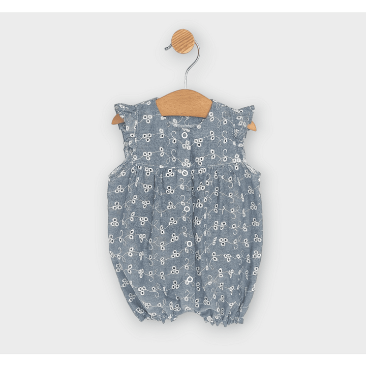 Salopetă pentru bebeluși Rainy Premium cu aripioare 56-80 cm, din denim/dantelă