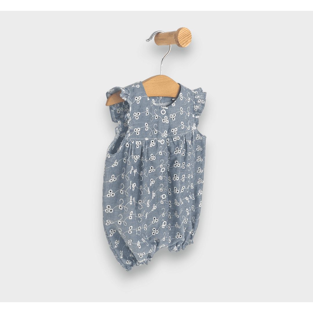 Salopetă pentru bebeluși Rainy Premium cu aripioare 56-80 cm, din denim/dantelă