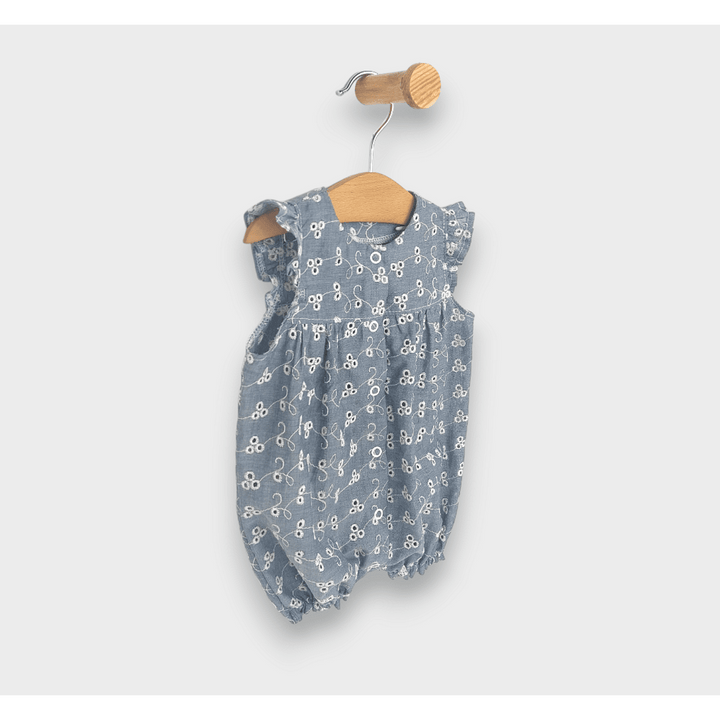 Salopetă pentru bebeluși Rainy Premium cu aripioare 56-80 cm, din denim/dantelă