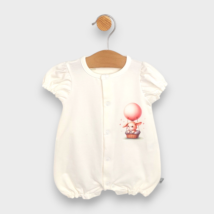 Salopetă pentru bebeluși Rainy „Sky bunny” cu mâneci scurte, 56-80 cm, culoare ecru