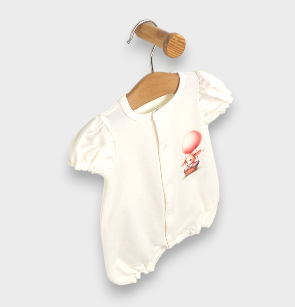 Salopetă pentru bebeluși Rainy „Sky bunny” cu mâneci scurte, 56-80 cm, culoare ecru