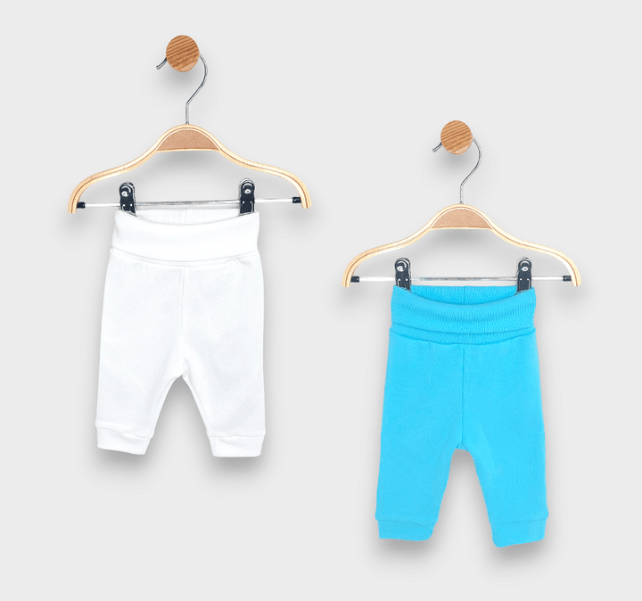 Rainy Set de 2 perechi de pantalonași cu talie pliabilă, 56–74 cm, albastru/alb