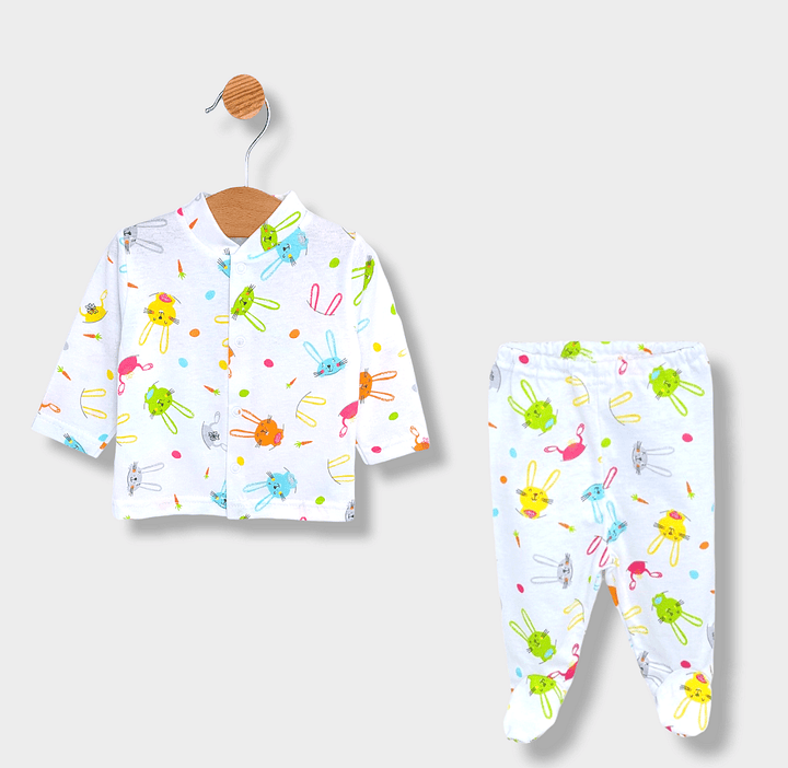Set pentru bebeluși Rainy, 2 piese, 56-68 cm, iepurași, alb