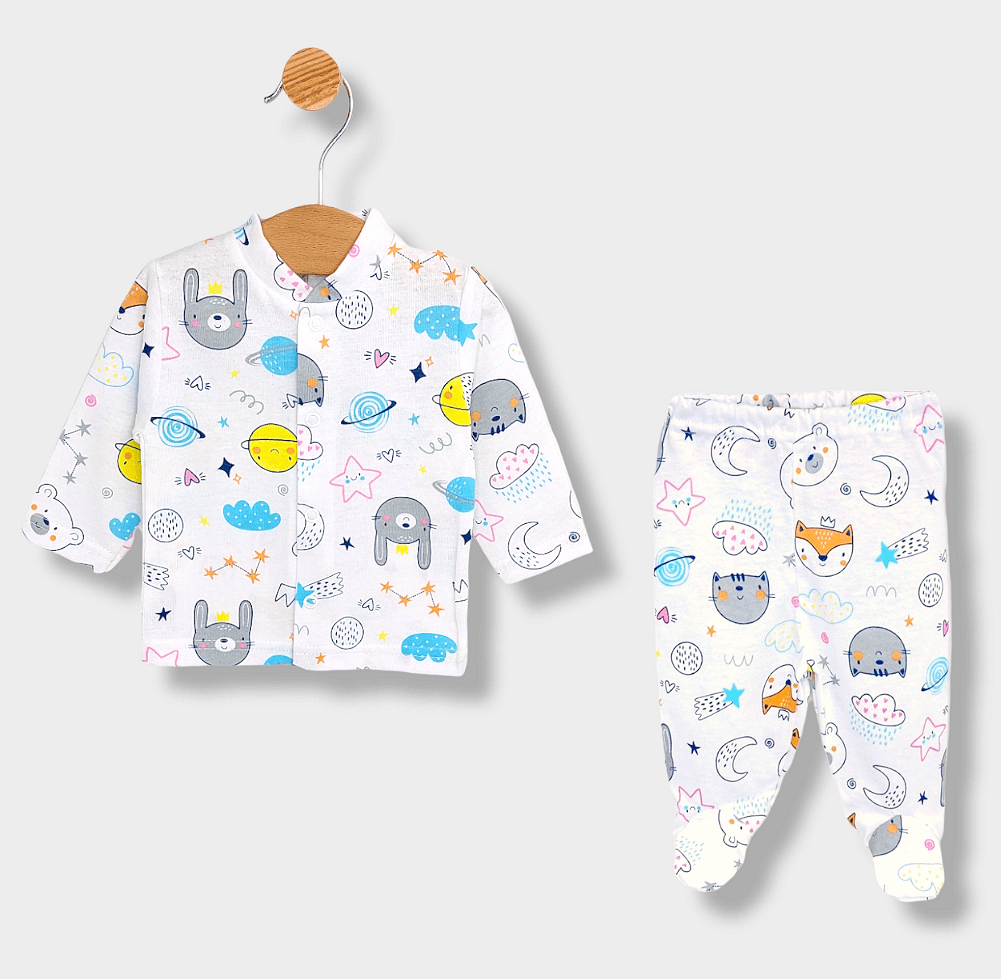 Set pentru bebeluși Rainy, 2 piese, 56-68 cm. Animăluțe, alb