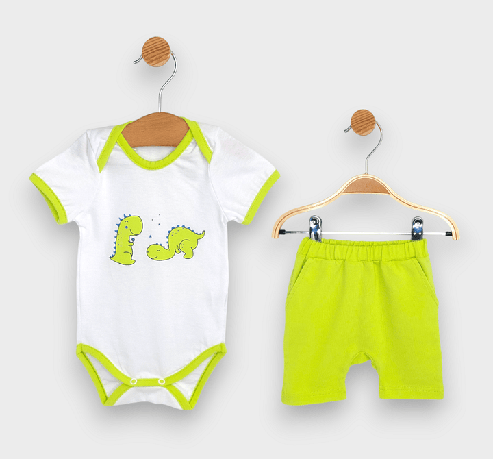 Set pentru bebeluși Rainy din 2 piese „Dinozauri”, 62-80 cm, verde